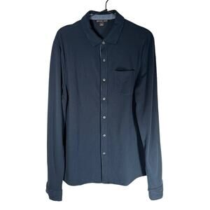 Michael Kors Men's Navy Blue‎ Long Sleeve Stretch Knit Button Down Medium